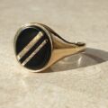 Oval Onyx Striped Signet Ring in 9ct Gold, a UK S or a US 9 1/2