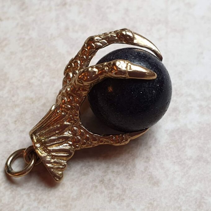 Goldstone Ball Eagle Talon Pendant in 9ct Gold