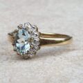 Aquamarine and Diamond Cluster Ring in 9ct Gold,  a UK M 1/2 or a US 6 3/4.
