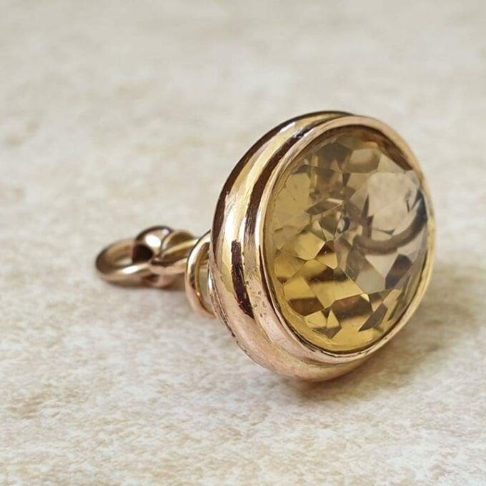 Oval Citrine Fob Pendant in 9ct Gold