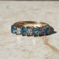 Bright Swiss Blue Topaz and Diamond Band in 9ct Gold, a UK J 1/2 or a US 5 1/4.