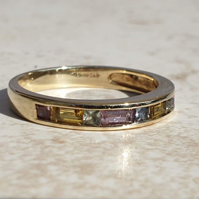 Multi Coloured Sapphire Stacking Band in 9ct Gold.