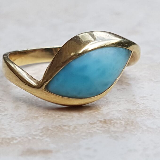 Unusual Modernist Larimar Ring in 9ct Gold, a UK O 1/2 or a US 7 3/4.