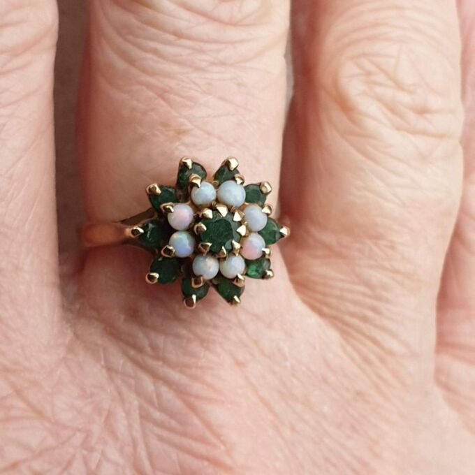Chrysoprase and Opal Cluster Ring in 9ct Gold,  a UK P or a US 8.