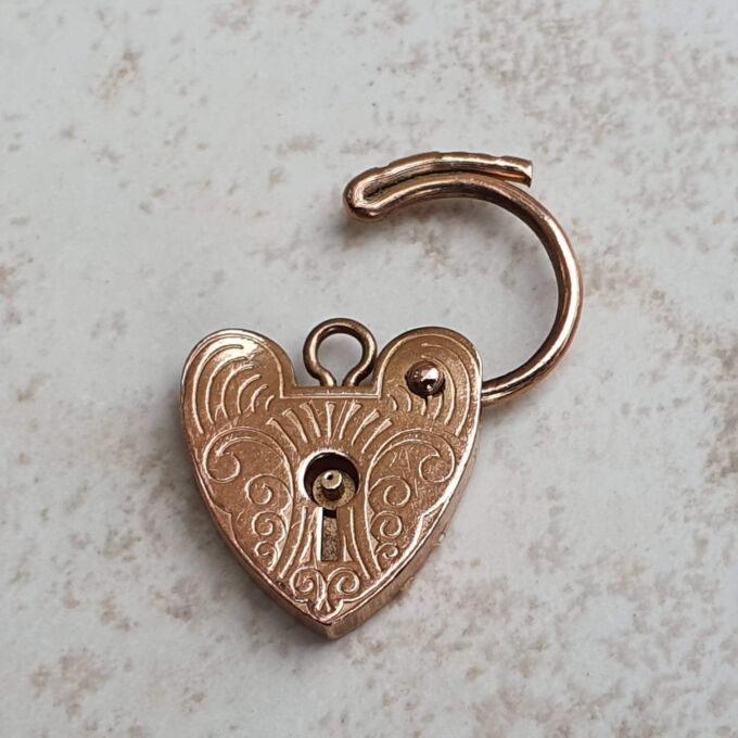 Small Engraved Working Heart Padlock in 9ct Rose Gold