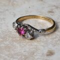 Ruby & Diamond Crossover Ring in 18ct Gold and Platinum.