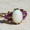 Lovely Opal & Ruby Cluster 9ct Gold Ring, a UK L 1/2 or a US 6 1/4.
