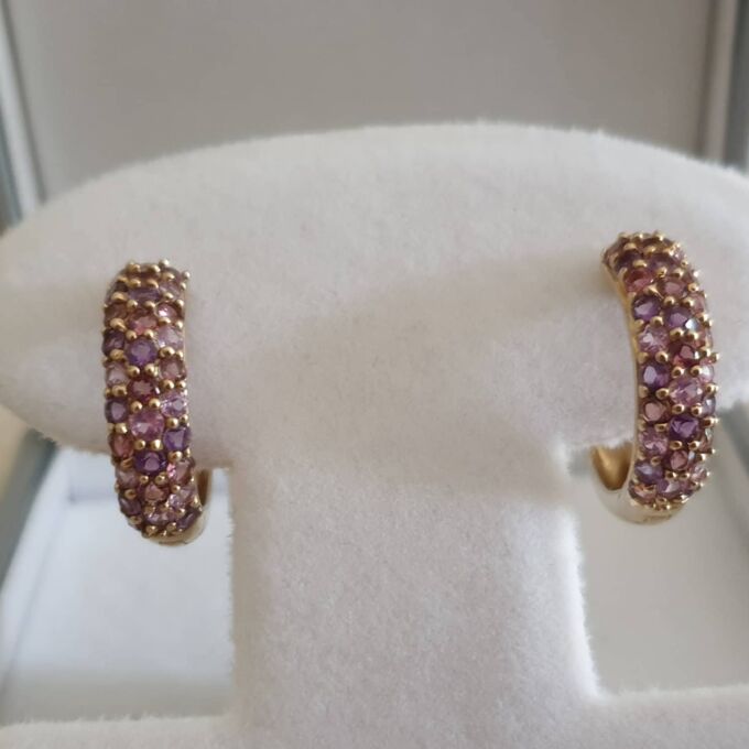 Tri Colour Gemset Huggie Hoop Earrings in 9ct Gold