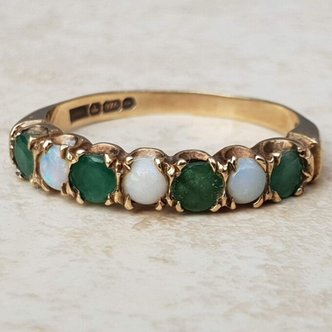 Opal and Green Stone Stacking Band in 9ct Gold, a UK N 1/2 or a US 7 1/4.