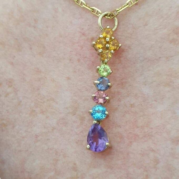 Reserved – Multi Stone Rainbow Drop Pendant in 9ct Gold