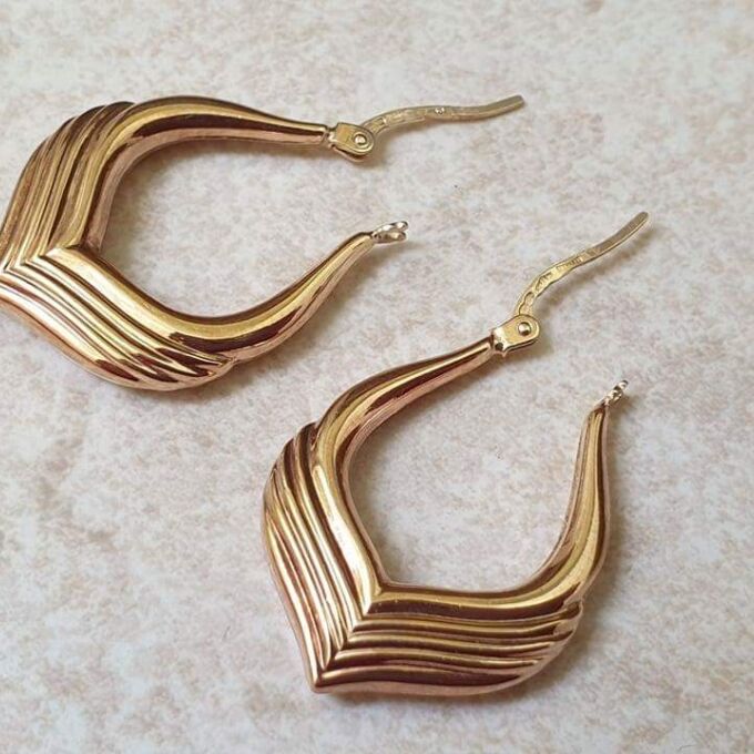 Gorgeous Chevron Creole Hoop Earrings in 9ct Gold
