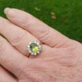 Peridot Green and White Cluster Ring in 9ct Gold.