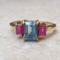 Topaz and Synthetic Ruby Trilogy Ring in 9ct Gold.