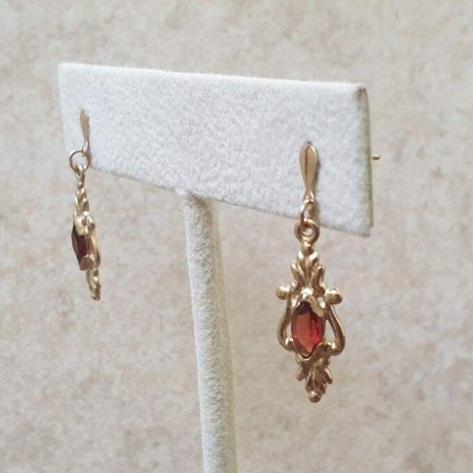 Pretty Garnet Drop Earrings in 9ct Gold