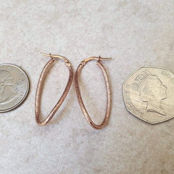 Textured Curved Oval Hoop Earrings in 9ct Rose Gold
