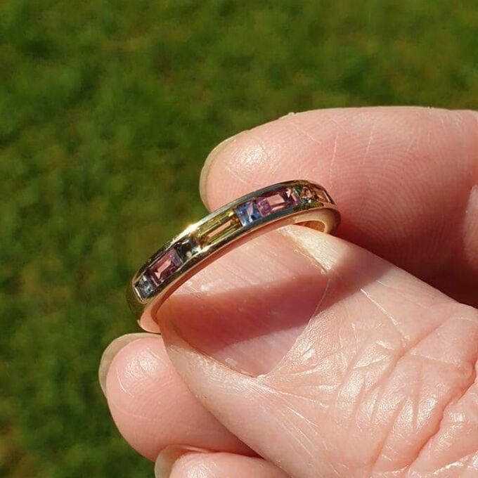 Multi Coloured Sapphire Stacking Band in 9ct Gold.