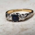 Square Princess Sapphire and Diamond Ring in 18ct Gold, a UK L 1/2 or a US 6 1/4