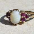 Lovely Opal & Ruby Cluster 9ct Gold Ring, a UK L 1/2 or a US 6 1/4.
