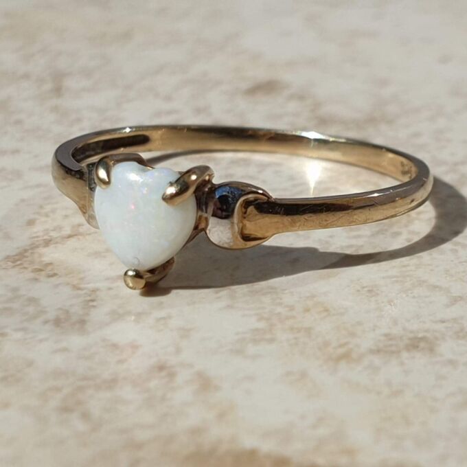 Dainty Heart Shaped Opal Ring in 9ct Gold,  a UK M 1/2 or a US 6 1/2.