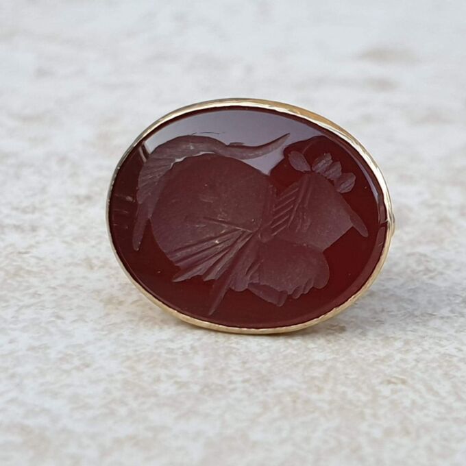 Carnelian Intaglio Centurion Fob Pendant in 9ct Gold.