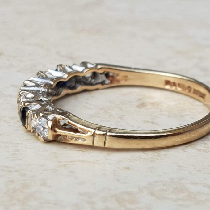 Sapphire & CZ Half Eternity Ring in 9ct Gold, a UK O or a US 7 1/2.