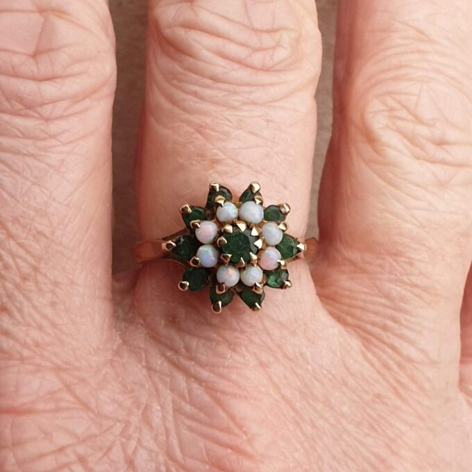 Chrysoprase and Opal Cluster Ring in 9ct Gold,  a UK P or a US 8.