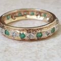 Emerald and Diamond Eternity Ring in 9ct Gold, a UK O or a US 7 1/2