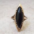 Marquise or Navette Whitby Jet Ring in 9ct Gold, a UK N or a US 7