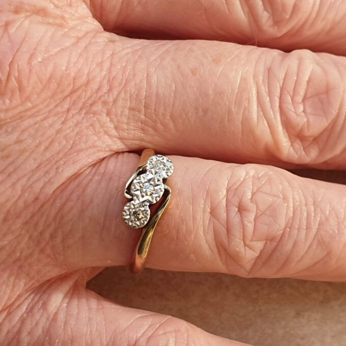 Diamond Trilogy Ring in Platinum and 9ct Gold,  a UK L 1/2 or a US 6 1/4.