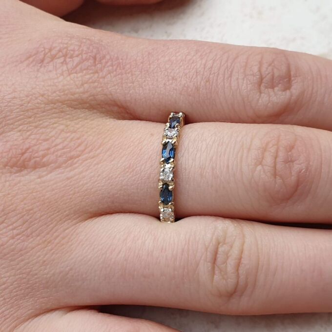 Marquise Sapphire and Diamond Ring in 9ct Gold,  a UK N 1/2 or a US 7 1/4.