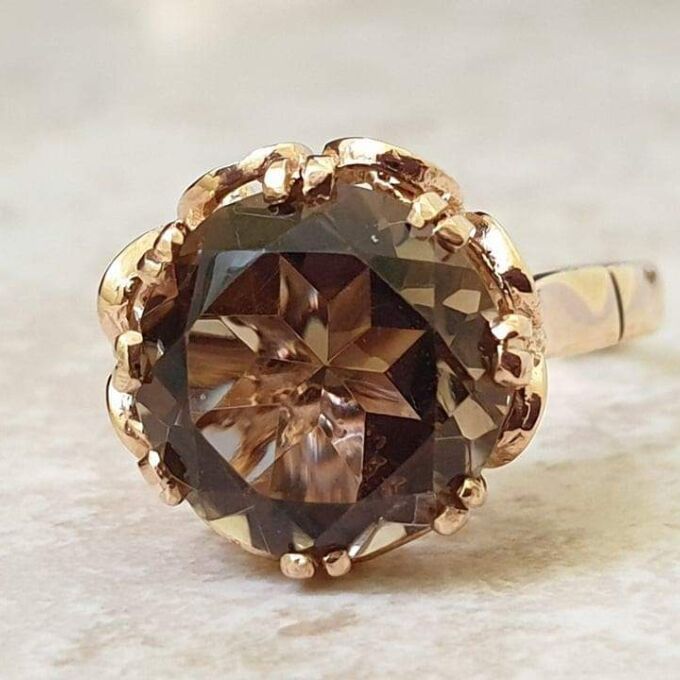 Fancy Set Solitaire Smoky Quartz Ring in 9ct Gold,  a UK P or a US 7 3/4.