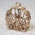 Bird in Birdcage Charm Pendant in 9ct Gold