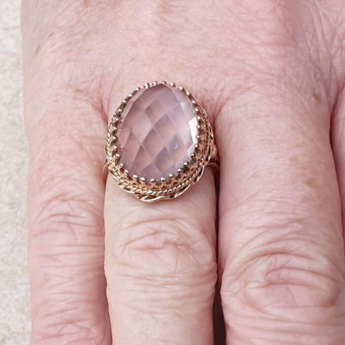 Reserved – Pink Rose Quartz Solitaire in 9ct Rose Gold, a UK M or a US 6 1/2