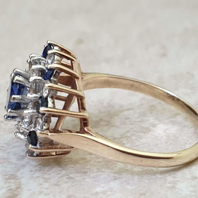 Synthetic Blue Sapphire and Spinel Ring in 9ct Gold, a UK M 1/2 or a US 6 3/4