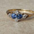 Twin Sapphire and Diamond Ring in 18ct Gold,  a UK P or a US 8.