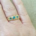 Three Stone Turquoise and Diamond Ring in 9ct Gold.