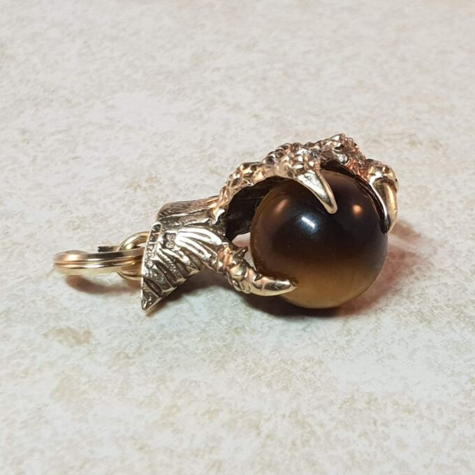 Tigers Eye Claw Talon Fob Pendant in 9ct Gold