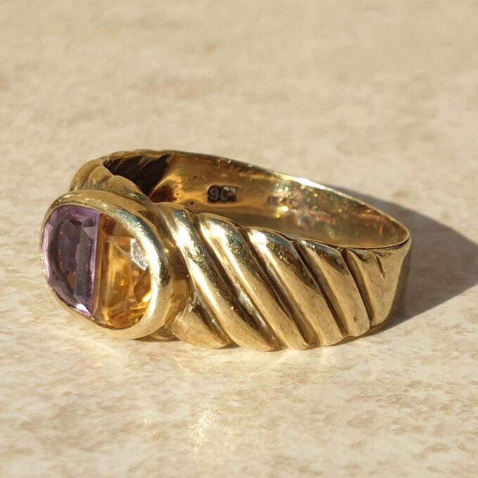 Reserved – Amethyst and Citrine Ring in 9ct Gold,  a UK Q or a US 8 1/2.