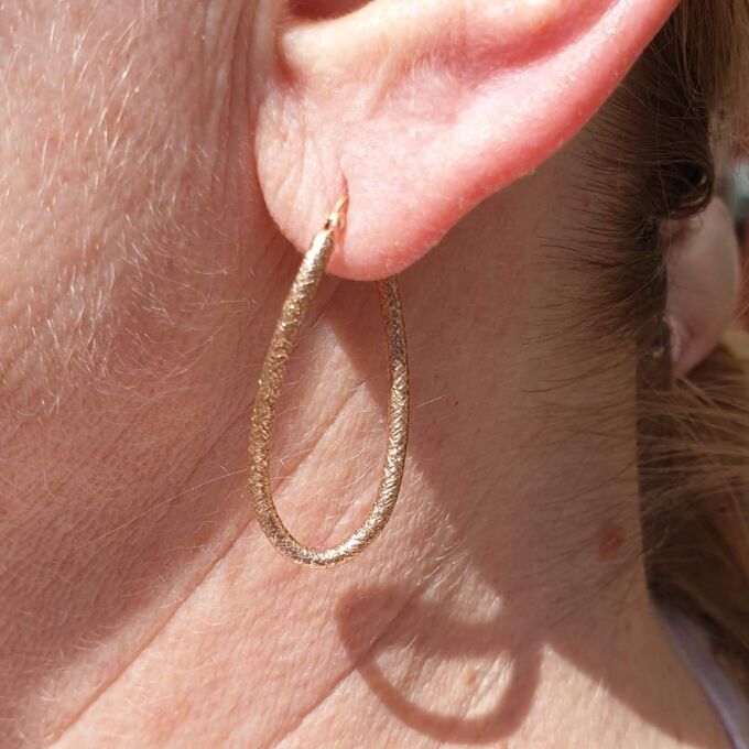 Textured Curved Oval Hoop Earrings in 9ct Rose Gold