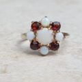 Opal and Garnet Cluster Ring in 9ct Yellow Gold, a UK J or a US 5.