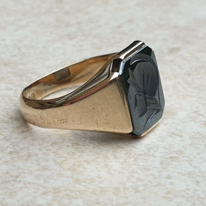 Hematite Centurion Intaglio Signet Ring in 9ct Gold,  a UK O 1/2 or a US 7 3/4.