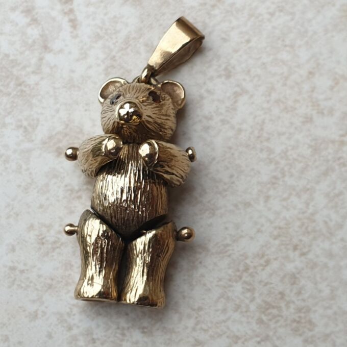 Articulated Teddy Bear Pendant in 9ct Gold