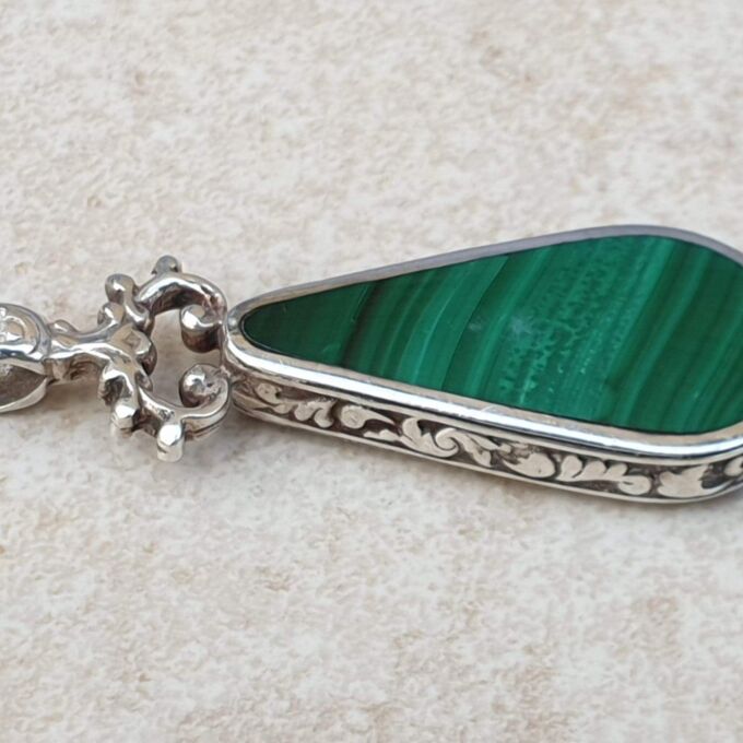 Double Sided Malachite & Agate Pendant by David Scott Walker in Sterling Silver