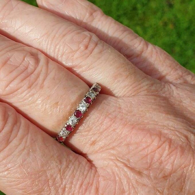 Ruby Half Eternity Stacking Band in Silver.