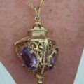 Large Three Sided Amethyst Lantern Pendant in 9ct Gold.