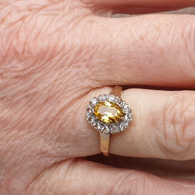 Yellow and White Topaz Cluster Ring in 9ct Gold,  a UK J  or a US 5.
