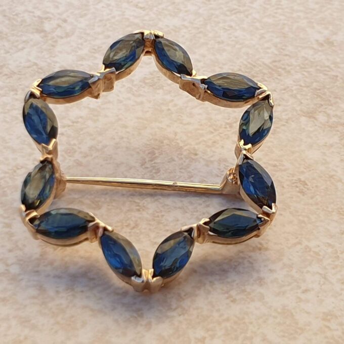 Star Design Sapphire Brooch in 9ct Gold.
