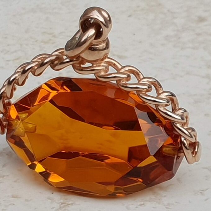 Large Orange Paste Spinner Fob in 9ct Rose Gold