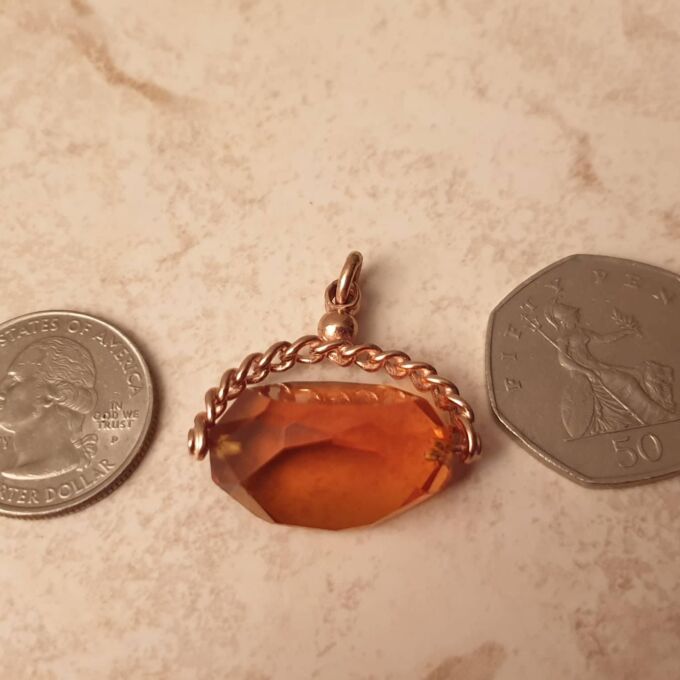 Large Orange Paste Spinner Fob in 9ct Rose Gold