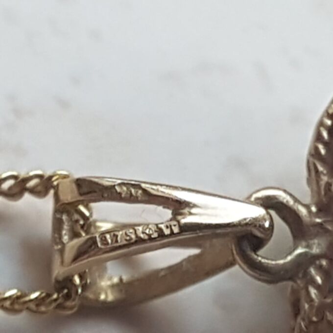 Two Sided Reversible Ruby and Sapphire Heart Pendant and Chain in 9ct Gold